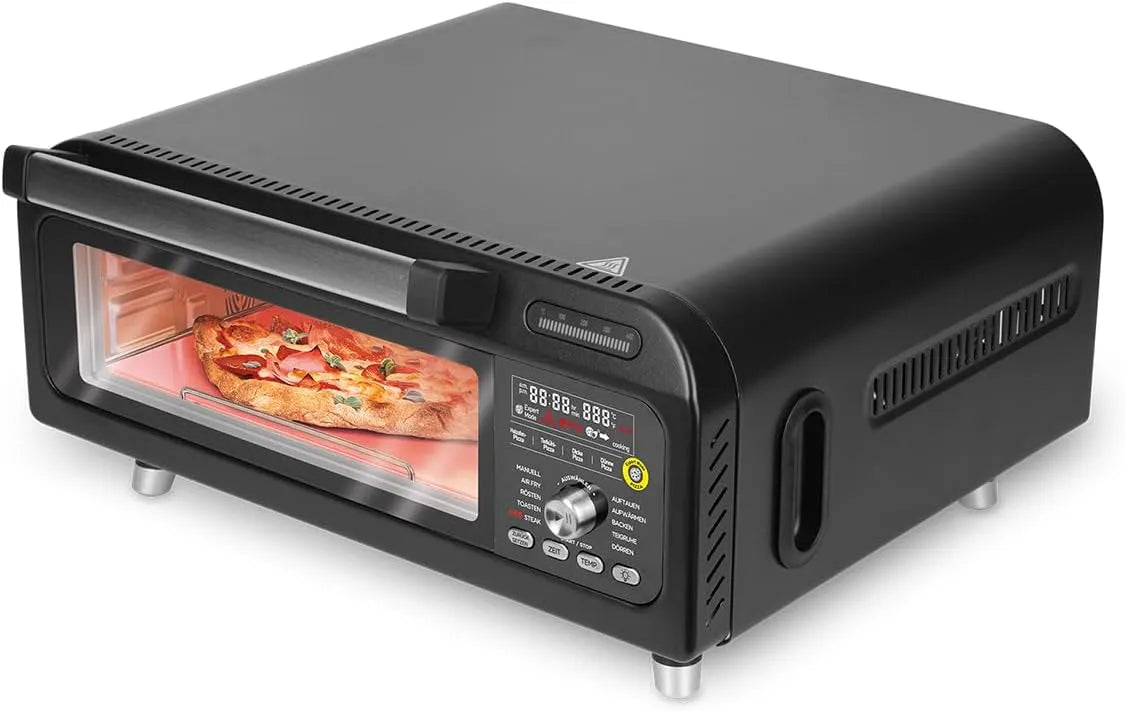Grill 3-Fach-Verglasung, Genius Chef elektrischer Pizzaofen 10 in 1 8 tlg, 400°C, 2000 Watt, 4 Modi, integrierter Airfryer, Steakgrill, Warmhalten