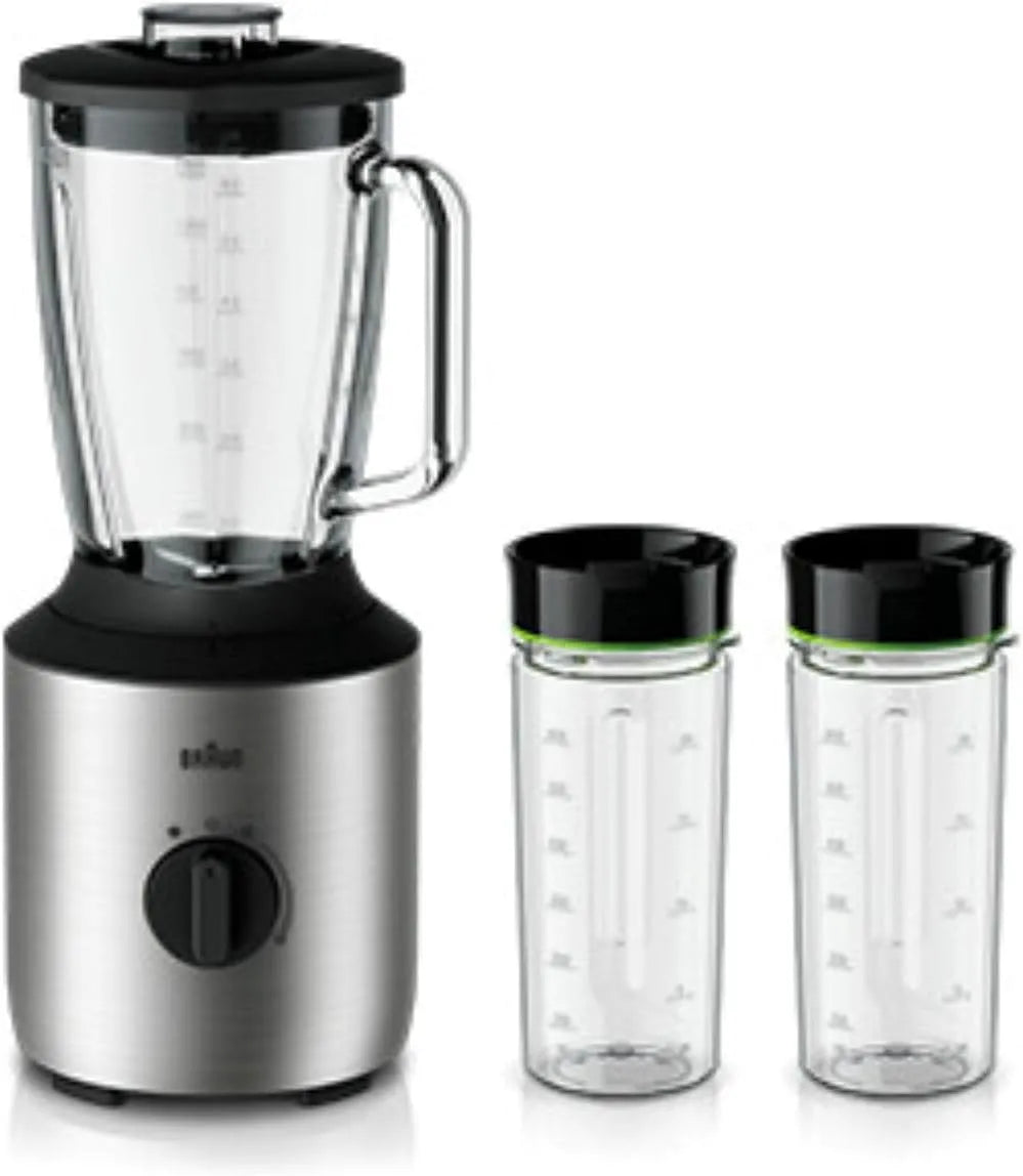 Braun Standmixer JB 3272 Smoothie2Go, PowerBlend 3, Fassungsvermögen 1,5 l Glas-Mixaufsatz, inklusive. 2 Flaschen, 800 Watt, Pürieren & Mixen