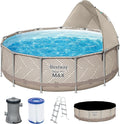 Bestway Pool, Steel Pro MAX Frame Komplett-Set mit Filterpumpe Ø 396 x 107 cm, Op Art-Design, rund