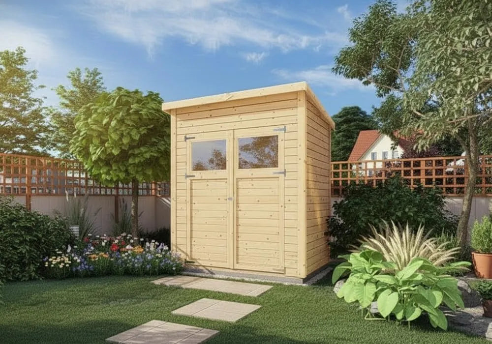 Gerätehaus Alpholz, mit Montagematerial, Mollie 191x139 cm Fichtenholz 14 mm Wandstärke Pultdach Gartenschuppen