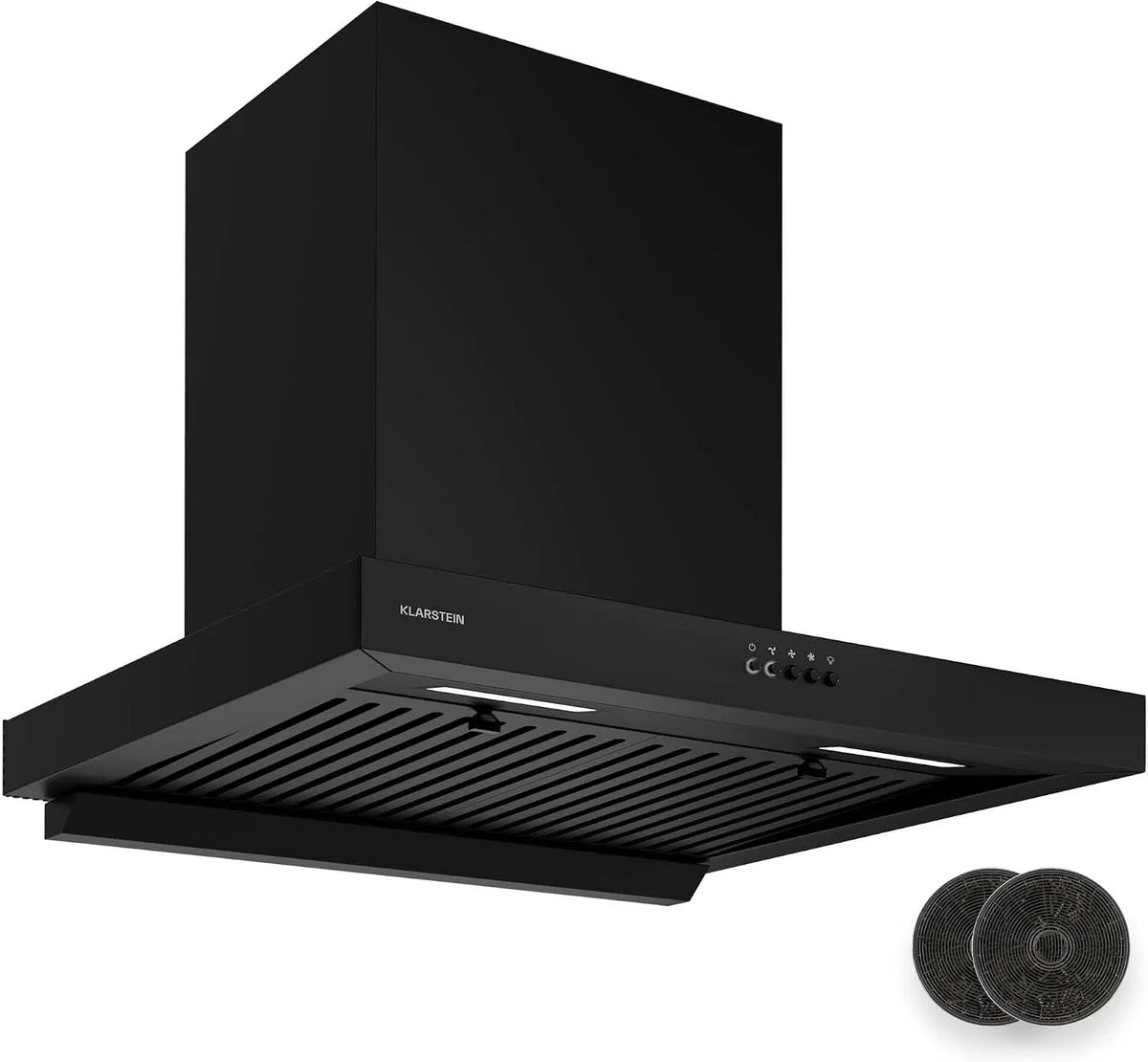 Klarstein Dunstabzugshaube 3800-4200, Boost-Modus 721 m³/h, A++ Energieeffizienz, Drucktasten, in Schwarz, 60 cm Wandhaube, AeroClean