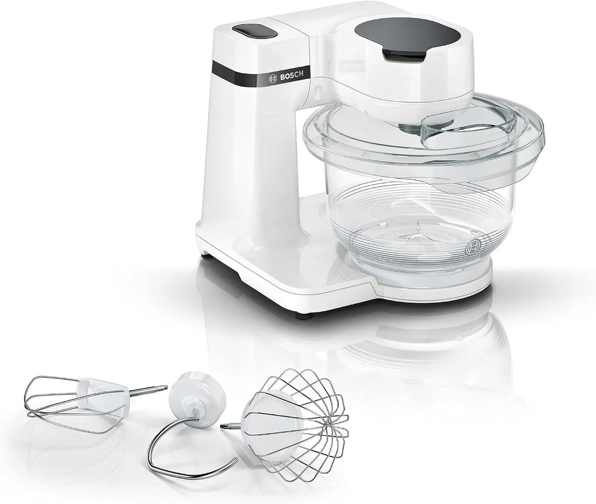 Bosch Küchenmaschine MUMS2TW00, Leistung 700 W, Planetenrührwerk, Schlagbesen, Multifunktions, Hausgeräte Serie 2, Tritan-Schüssel 3,8 L, Knethaken