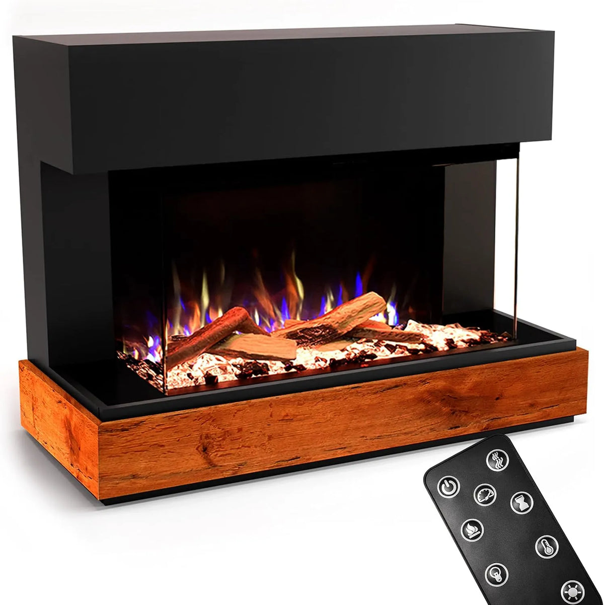 Kaminofen GLOW FIRE, 114x89x41,5, in Schwarz, max. 1500 W, Curie mit realistischem 3D E-Motion LED-Feuer, Kaminfeuer & Timer