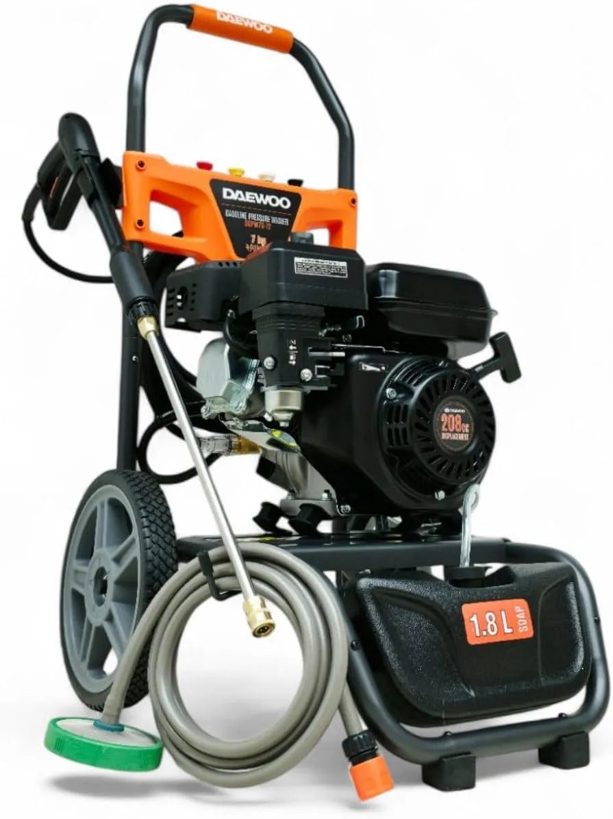 Hochdruckreiniger 7PS Benzin, 207 bar, 12 m Hochdruckschlauch, Flächenreiniger mit Messing Pumpenkopf, Steinreiniger Profi, Gewerbe Industriereiniger