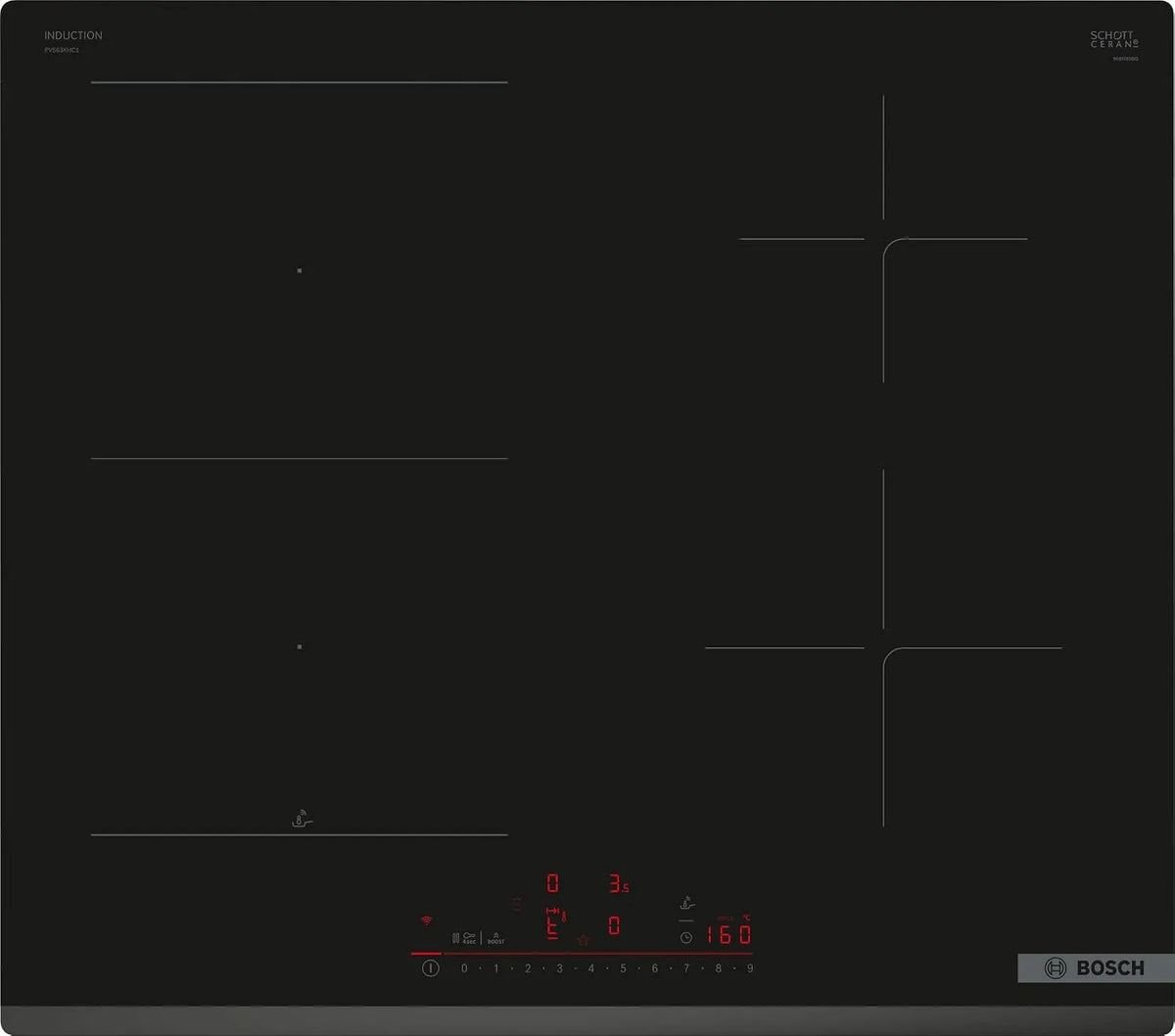 Bosch Induktionskochfeld PVS63KHC1E, Serie 6-4 Kochfelder 60 cm in Schwarz ohne Rahmen