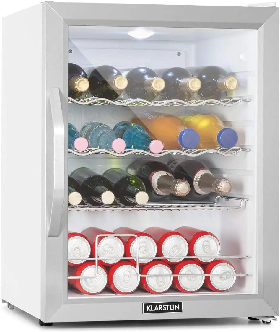 Klarstein Kühlschrank, für Zimmer, Fassungsvermögen 60 Liter Leise, Mini mit Glastür, mit Wellenform-Racks