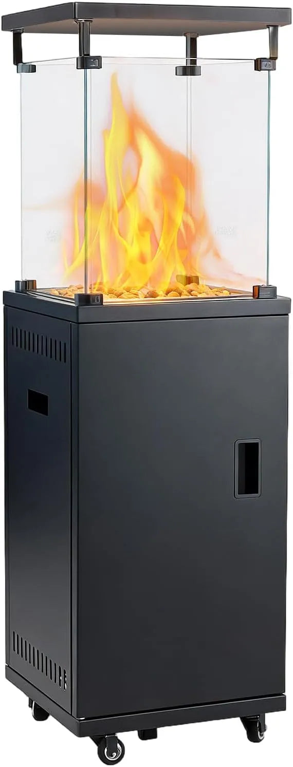 5 DUMOS Gasheizstrahler, 5/11 kW Gas Piezozündung Heizung + Gasdruckregler + Cover, 360° Rollen Kippschutz, Heizer, in Schwarz