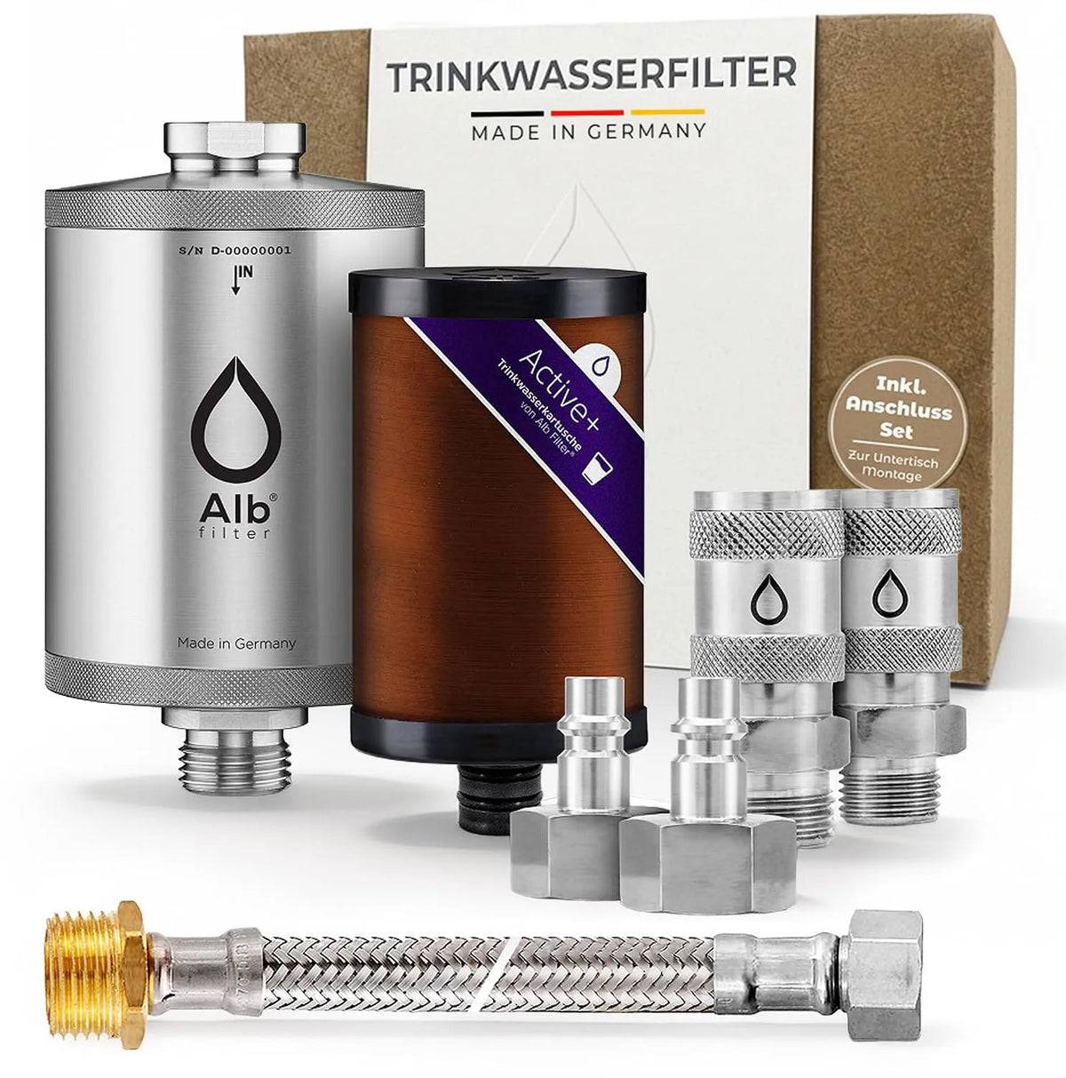 Active Plus+ Wasserfilter Set Alb Filter, Untertisch Wasserfiltersystem mit 4 Monaten Wechselintervall, Für sauberes Trinkwasser, Bakterien