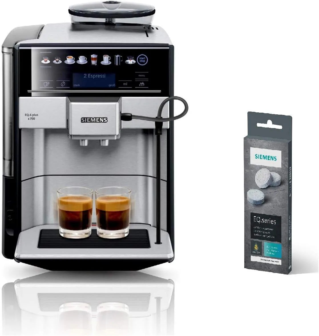 Siemens Kaffeevollautomat EQ.6 s700 TE657503DE, plus, Direktwahl + Reinigungstabletten TZ80001A, für Kaffeevollautomaten der EQ.Serie, s Aroma