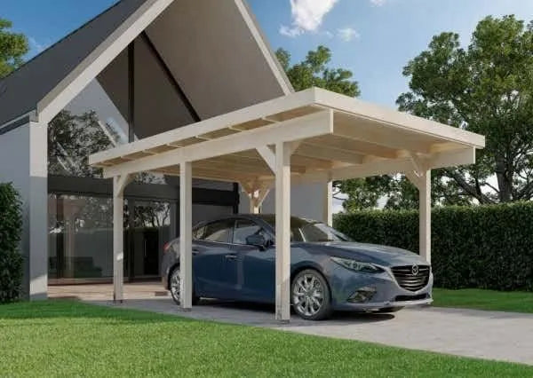 Aus Holz mit Dacheindeckung ² Einzelcarport Malmö, aus Holz mit Dacheindeckung 26,1 m², Unterstand für Auto B 358 x T 730 x H 241 cm