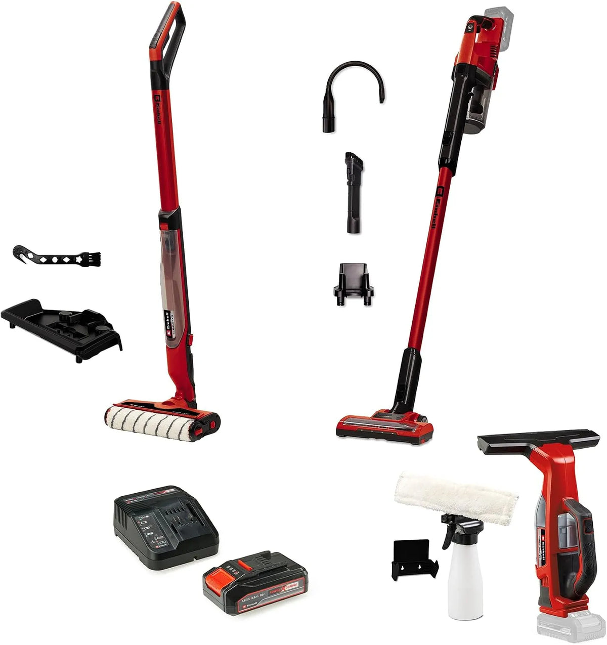 Einhell Staubsauger, Spannung 18 V, 1x 2,5 Ah Akku, 1x Ladegerät, Akku-Haushalt-Set Power X-Change, inklusive. Akku-Fensterreiniger