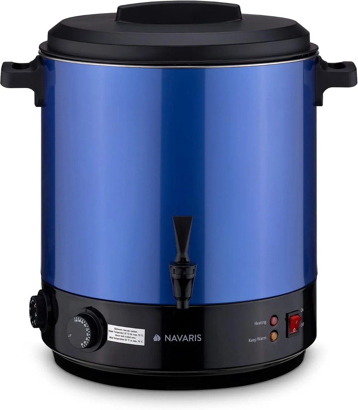 Einkochautomat Navaris Glühweinkocher, Fassungsvermögen 27L Einkochtopf zum Einkochen, Glühweintopf Punschkocher mit Timer, Mit Zapfhahn, Blau