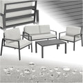 Sofa, tectake Aluminium Lounge, Loungemöbel Set für Balkon, Wintergarten, hellgrau, Set mit 2 Sessel 1 1 Beistelltisch Outdoor, Gartenmöbel mit Kissen