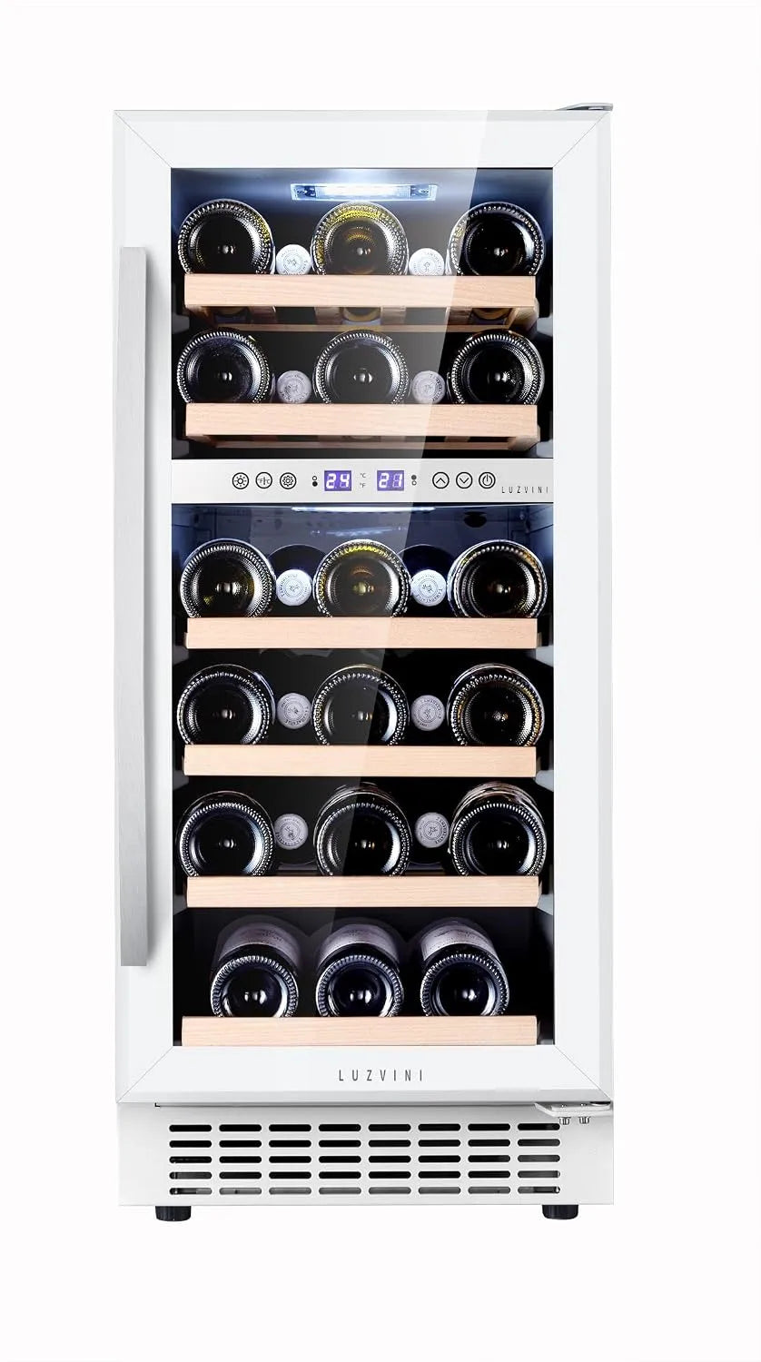 Kühlschrank LV28W, Weinklimaschrank mit 2 Zonen und digitalem Temperaturdisplay, 28 Flaschen, in Weißer Freistehender und Einbau-Weinkühlschrank