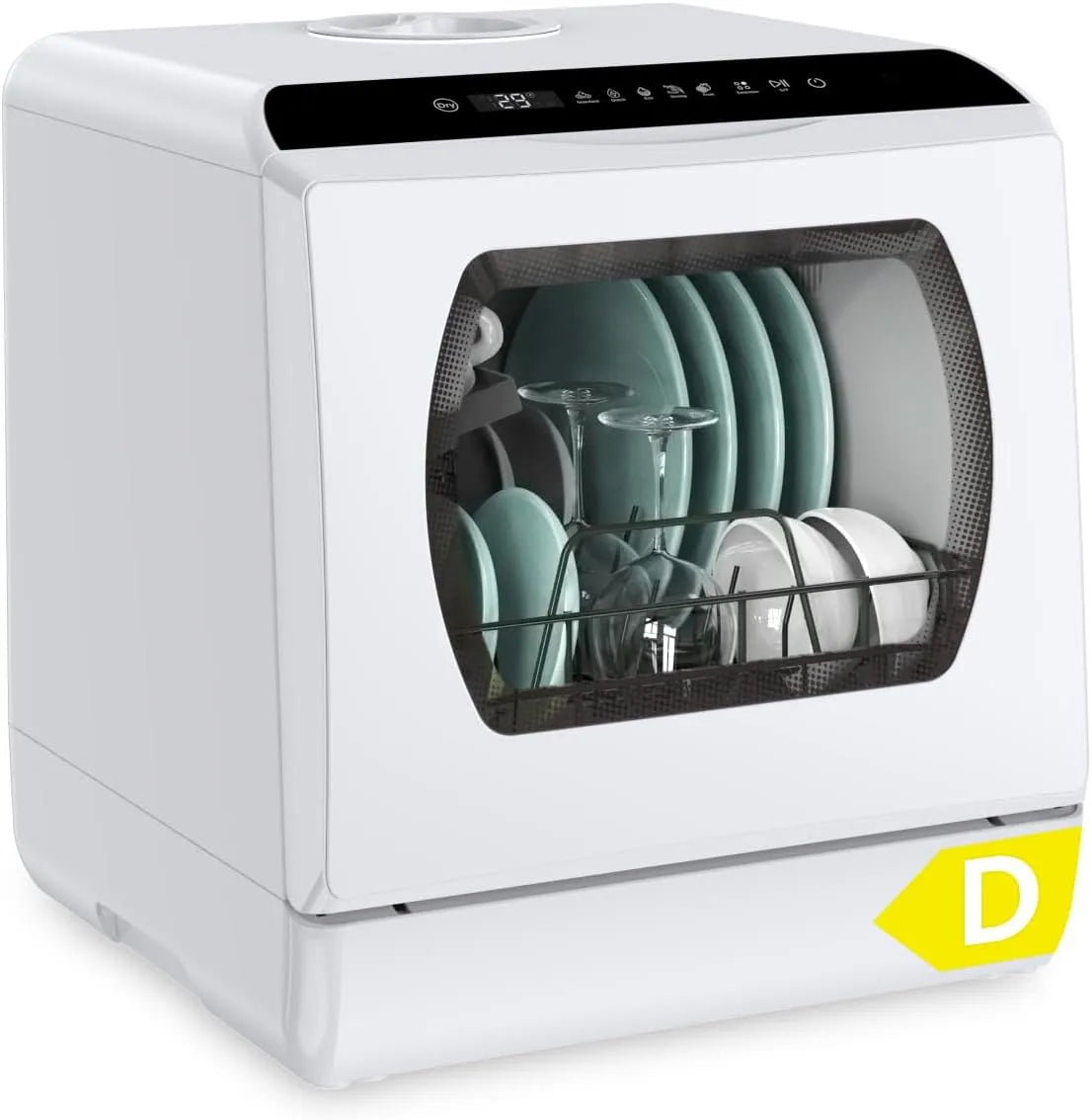 Geschirrspüler Hermitlux Mini, Fassungsvermögen 5L Tank, Energieklasse D, Ohne Installation, für 5 Maßgedecke, Warmlufttrocknung