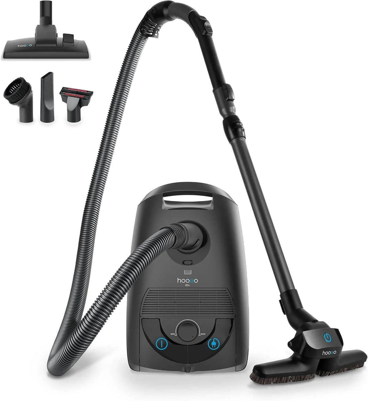 Staubsauger, hoogo B3+ Graphit mit Flipflop Bodendüse, Starke 850 W Saugleistung, Nur 74 dB, 3 L Fassungsvermögen, HEPA 14 Filter, 11 Meter Radius