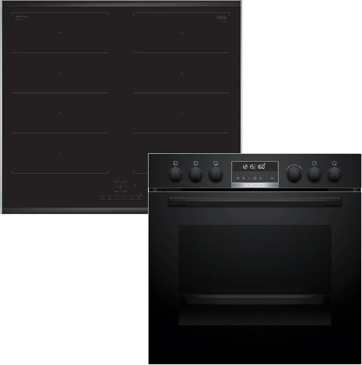 Bosch Induktionskochfeld HND679LS62 HEG578BB4 NXX675CB5E, Maße 60 x 60 cm, 3D Heißluft, Einbauherd-Set, hend aus Herd, Air Fry, Flex Induction