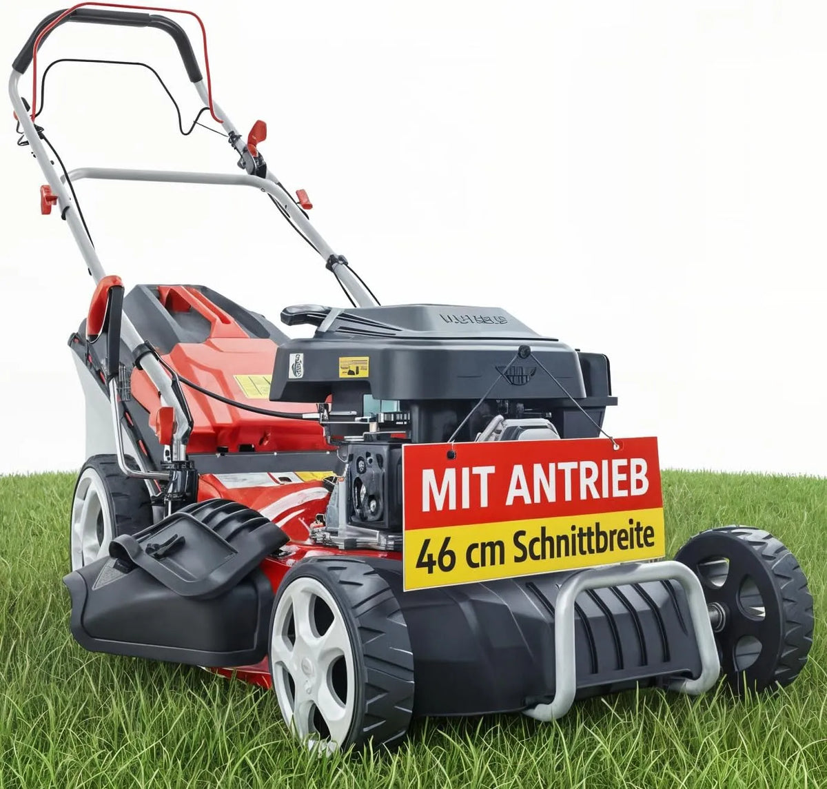 Rasenmäher 5IN1 HECHT, Starker 4 Takt Motor mit 46 cm Schnittbreite, Für Flächen bis 1000 m², Benzin, Bequemer Selbstantrieb, Radantrieb