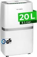 Luftentfeuchter 24h KLAMER, elektrisch 20L in mit 5,5L Tank, energieeffizienter Raumentfeuchter mit Smart Sensor, Timer & Wäschemodus, Leiser