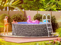 Pool, poolomio Stahlwandpool rund 460 x 120 cm Steinoptik, Aufstellpool Komplettset mit Innenfolie 0,5 mm, Skimmer & Einlaufdüse