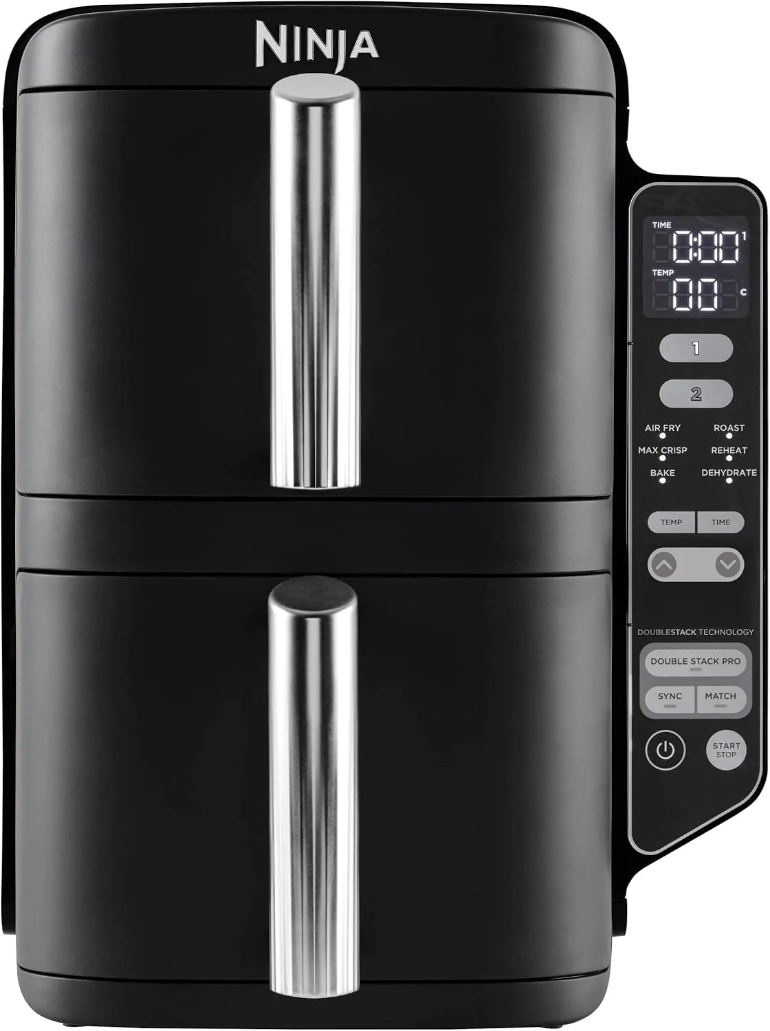 Ninja Heißluftfritteuse SL300EU, 2 Gestelle, Fassungsvermögen 7,6L Digitale Air fryer Doppelkorb mit 4 Kochstufen, 2 Schubladen, 6 Portionen