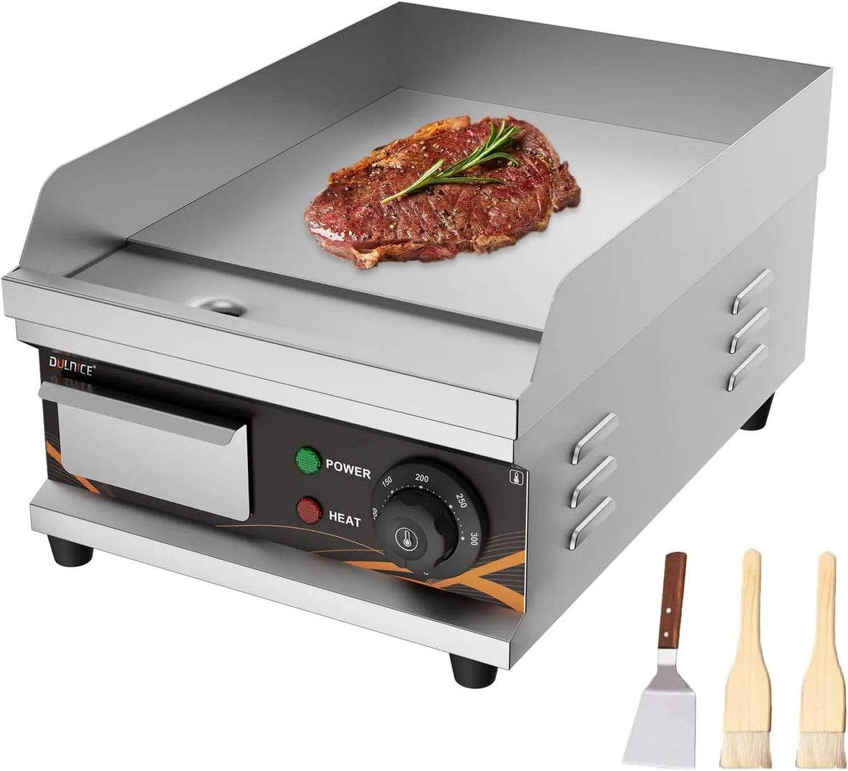 Grill, Gastro Grillplatte Elektrisch 28cm,1700W Elektrische Grillplatte Edelstahl, mit Temperaturregler 50-300°C schnelles Erhitzen für Restaurant