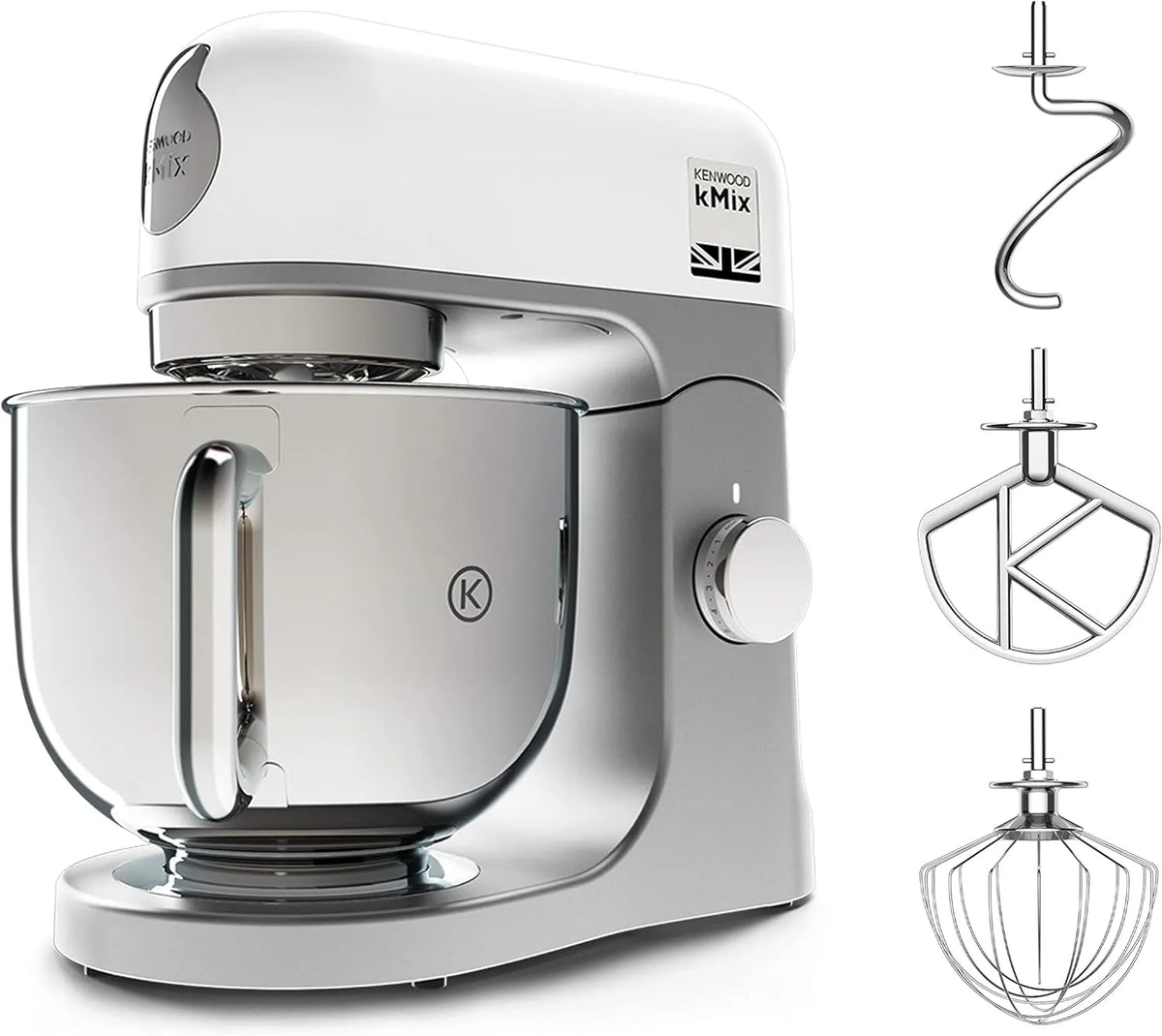 Kenwood Küchenmaschine KMX750WH, 1000 Watt, kMix, Metallgehäuse, Weiss, Fassungsvermögen 5 l Edelstahl Schüssel, Safe-Use-Sicherheitssystem, Weiß