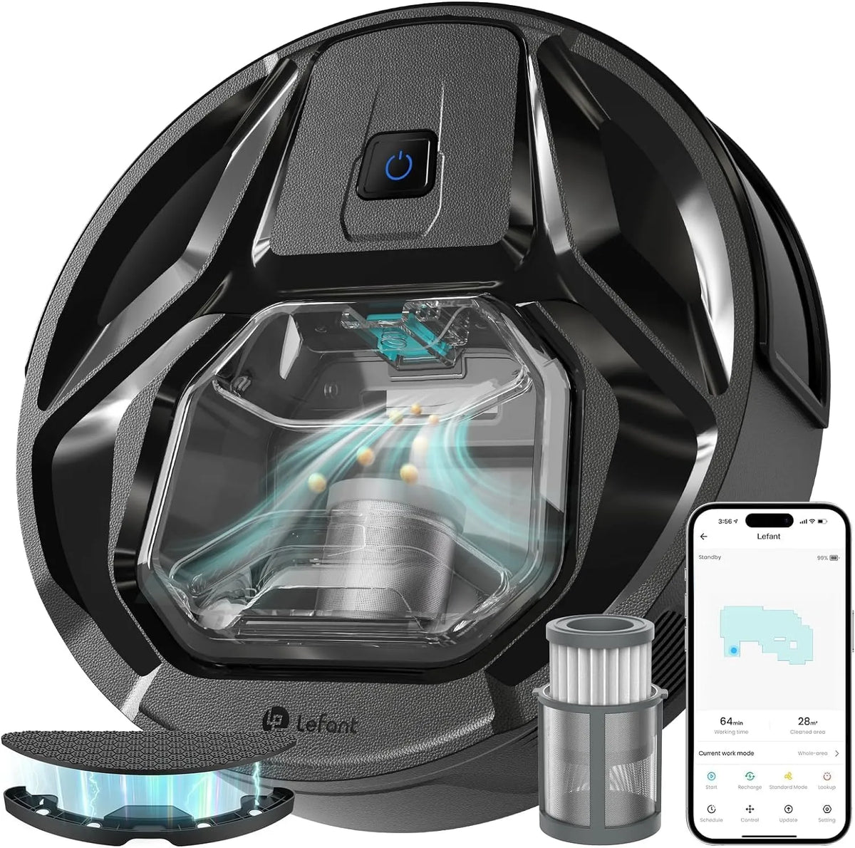 Saugroboter M320 240Mins LEFANT, Sichtbar 800ML Staubbehälter, WLAN, App, Ideal für Tierhaare, Teppiche