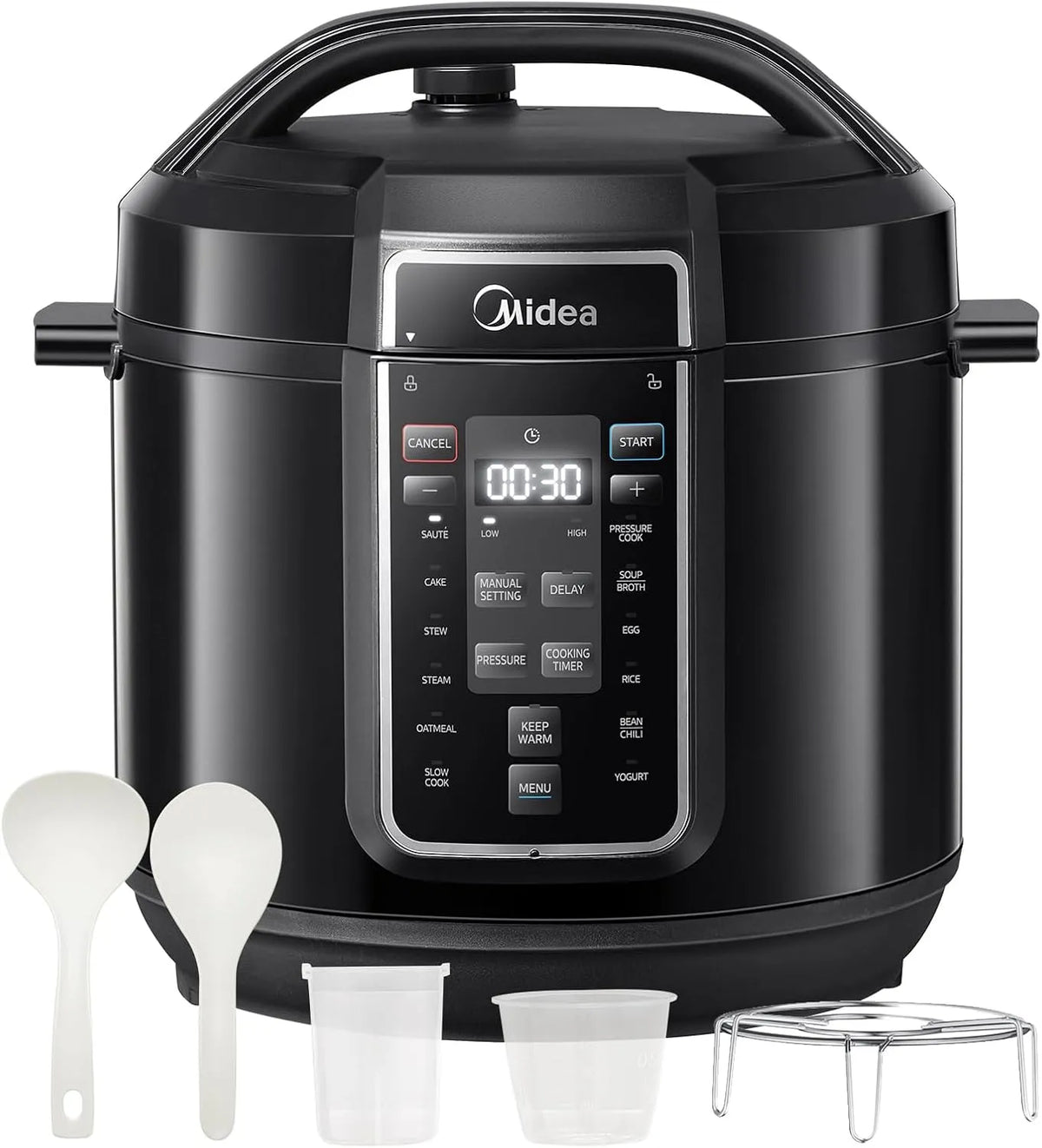 Midea Elektrischer Schnellkochtopf 9-in-1, 8L Multikocher 12 Voreinstellungen Instant, Joghurtbereiter, Slow Cooker, Dampfgarer, Edelstahl Innentopf