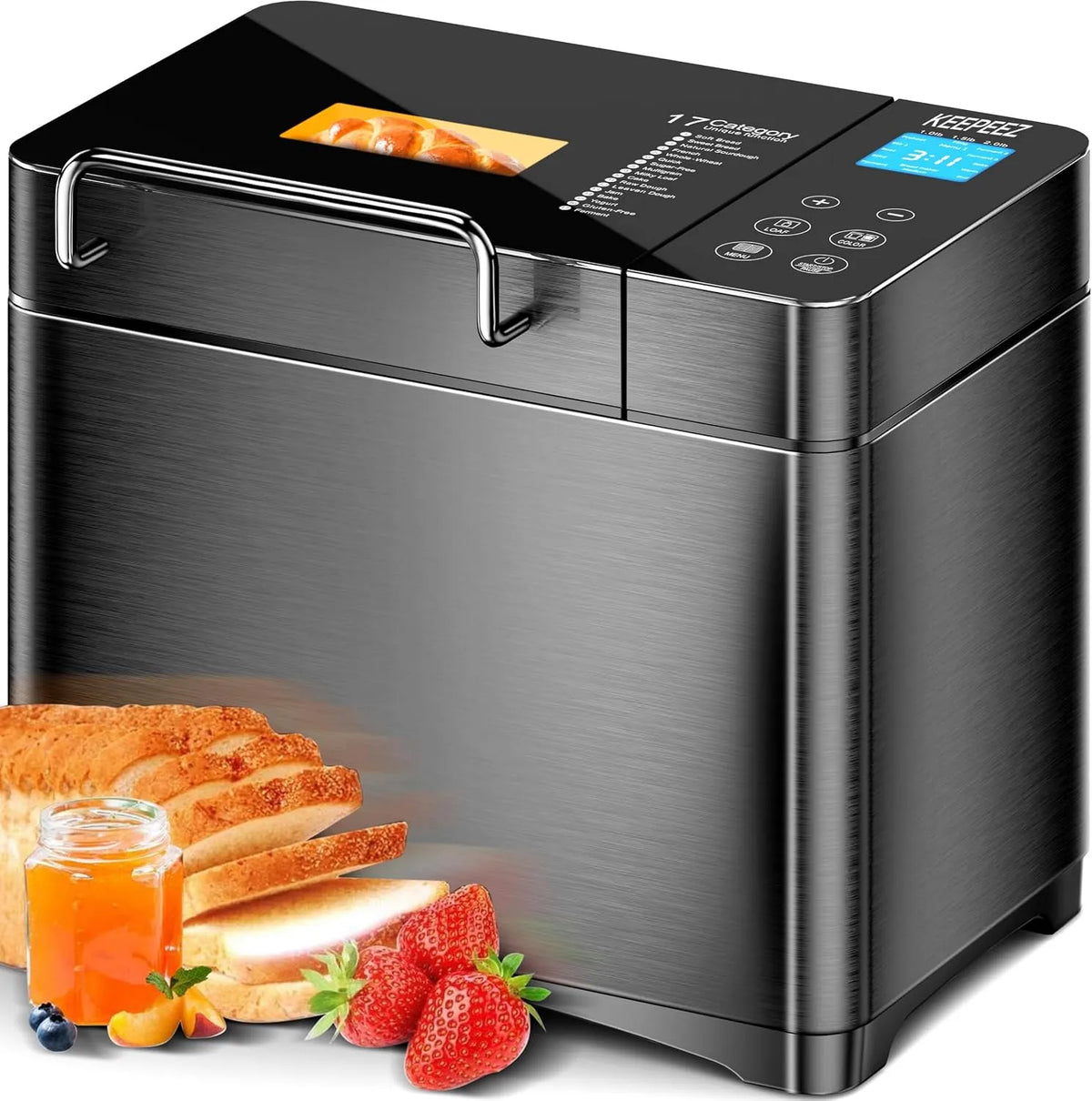 Modell Pro 17-in-1 Vollautomatische Edelstahl Brotbackautomat mit Gesundem Keramik-Brotpfanne 1kg-Kapazität, Leistung 710W Konvektions-Brotmaschine