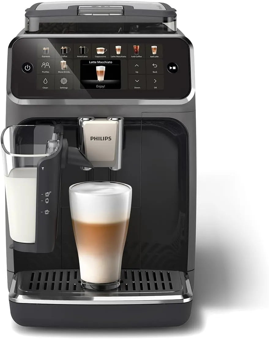 Philips Kaffeevollautomat 5500 EP5544/50, 20 heiße und kalte Kaffeespezialitäten, LatteGo Milchsystem, in Schwarz, Serie, 40% leiser mit SilentBrew