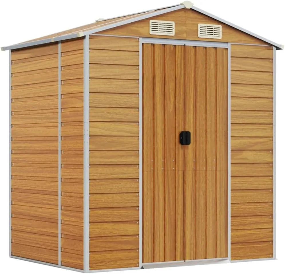 VidaXL Gerätehaus, Hellbraun 191x130x198 cm Verzinkter Stahl, Gartenhaus mit Schrägdach Griffe, Gartenschuppen Schuppen mit Stauraum