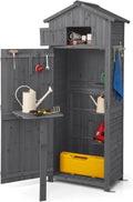 Gartenhaus Goplus, Ablage & 8 Haken, Outdoor wetterfest, Gerätehaus mit Satteldach, Farbe Grau, Gartenschrank Holz, Maße 70 x 35,5 x 176cm