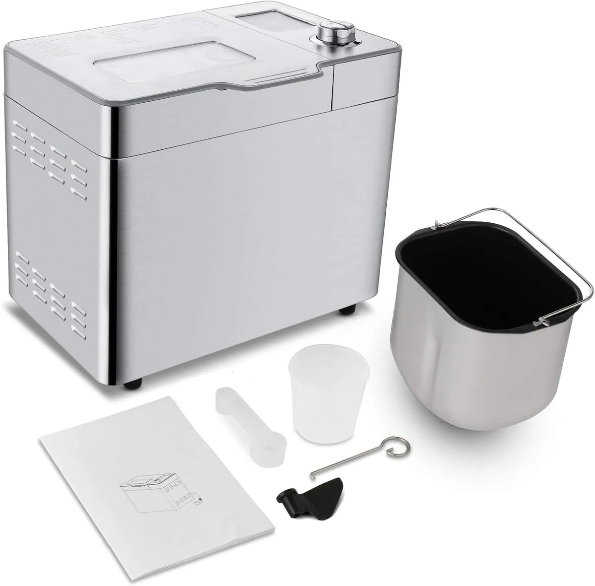 Brotbackautomat, Edelstahl Bread Maker Vollautomatische mit 13 Stunden Timing-Funktion, COOCHEER Backmeister mit 25 Betriebsprogramme, Silber