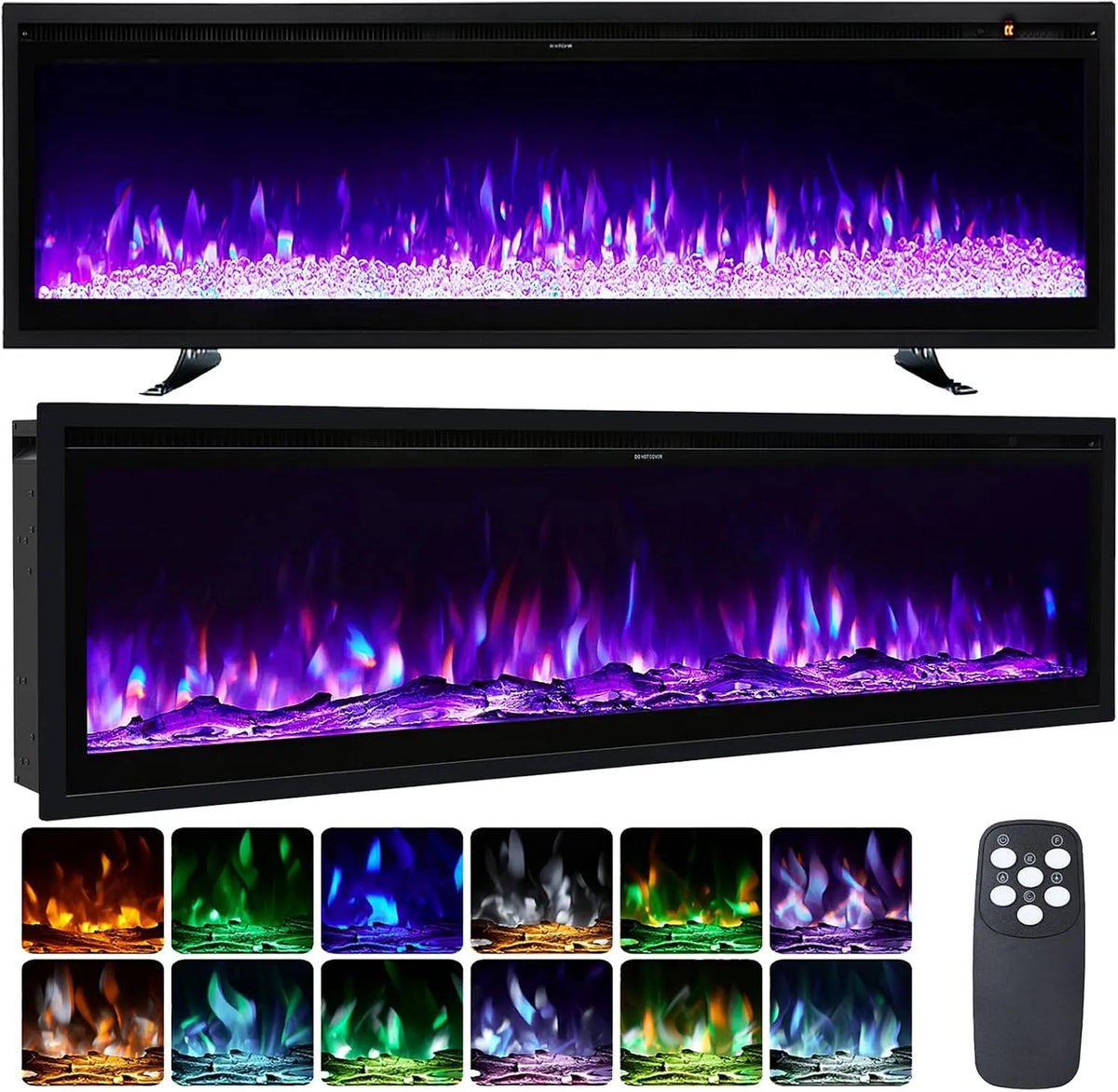 Elektrokamin INMOZATA 50 Zoll, Kamin Elektrisch mit Heizung 900W&1800W, Einbau, Heizfunktion, Timer, 3-IN-1 Wand, 12 Flammenfarben, Standkamin